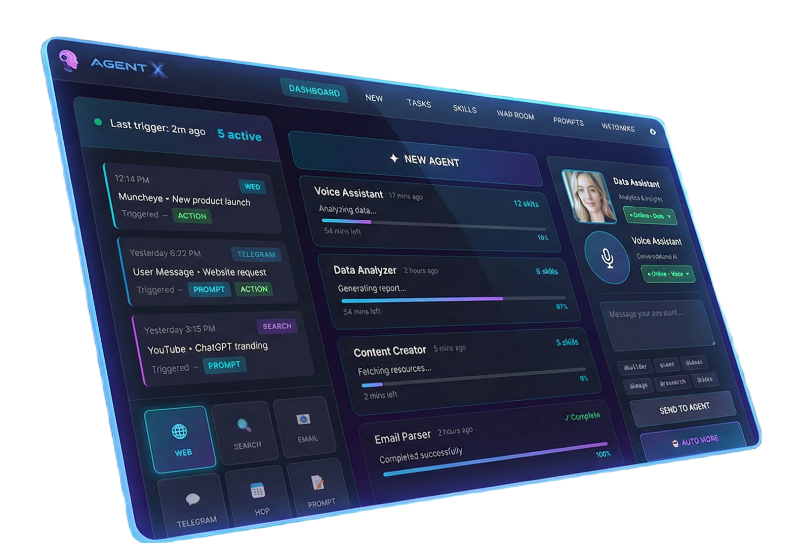 Agent Swarm dashboard interface showing AI bot controls and analytics